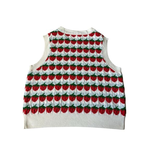 Levi’s STRAWBERRIES CLOUD DANCER sweater vest top size Medium Cream Red - Picture 5 of 7